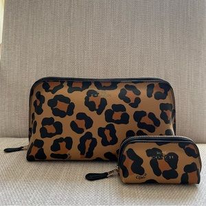 Coach Leopard Print Leather Cosmetic Pouch Set